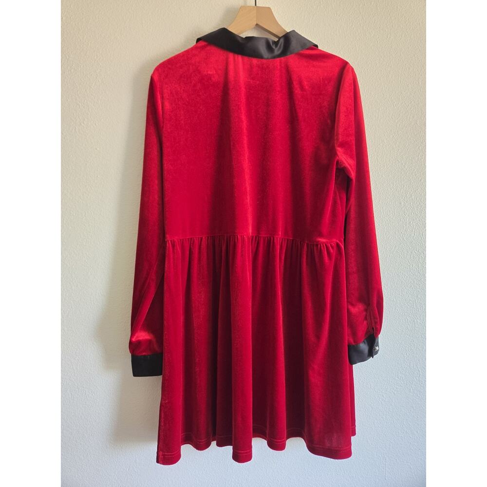 ModCloth Wednesday Red Velvet Mini Dress Skulls Gothic Dark Academia Spooky Cute - Picture 3 of 12
